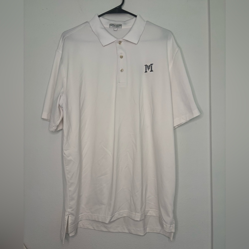 PETER MILLAR CLASSIC WHITE SUMMER COMFORT POLO MENS SHIRT SZ LARGE